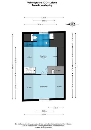 Floorplan - Vollersgracht 10D, 2312 VL Leiden